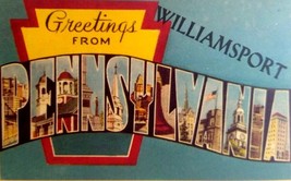 Greetings From Williamsport PA Pennsylvania Large Big Letter Postcard Linen - £48.85 GBP