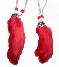 RED RABBIT FOOT NECKLACE w beads suede leather bunny feet jewelry mens w... - $4.70