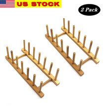 2x Bamboo Wooden Dish Rack Plate Stand Pot Lid Holder Cabinet Organizer ... - £10.94 GBP
