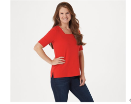 Isaac Mizrahi Live! Essentials Square-Neck Knit Top Flame Red X-Small A353922 - £8.88 GBP