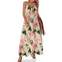 Mondxflaur Vintage Rose Summer Dresses for Women V-neck Spaghetti Strap Dress - £26.27 GBP
