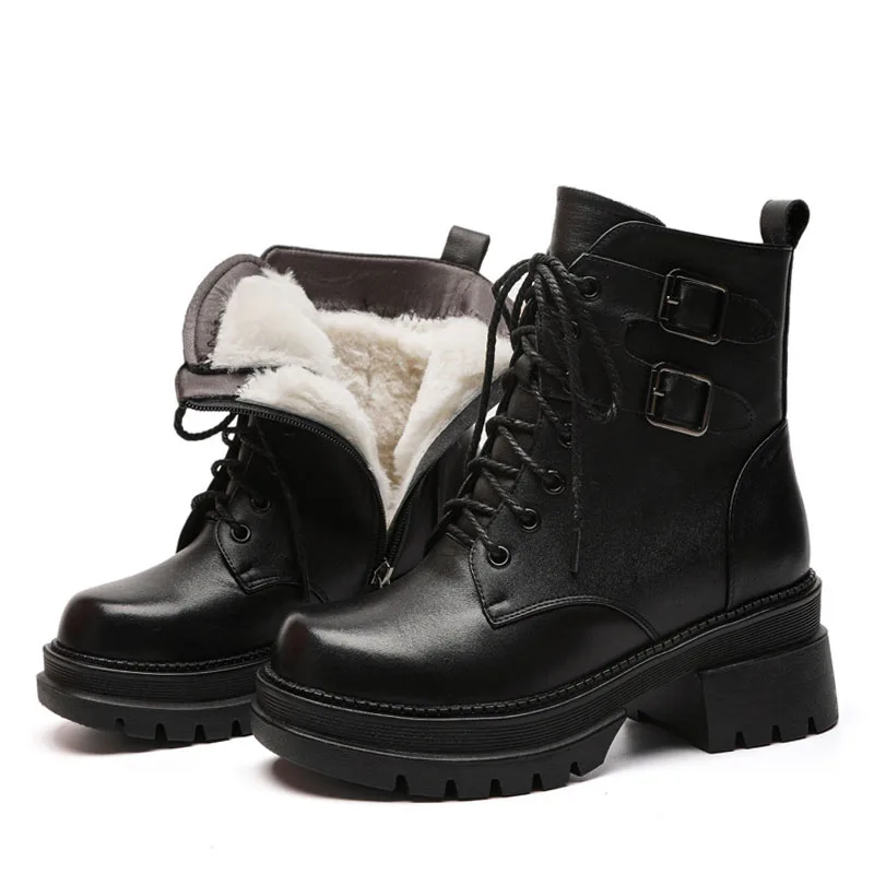 Ladies Boots Fashion Genuine Leather Platform Fur Shoes Women High Heel ... - £97.65 GBP