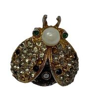 Vintage Rhinestone Ladybug Brooch/Pin Goldtone - $18.99
