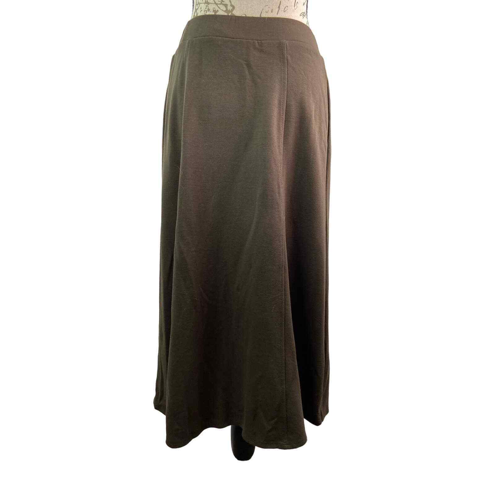 Primary image for Chicos Brown Midi Skirt A line Pleat Pull On Elastic Waist Women Sz 0 US S 4 NEW