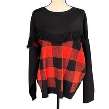 Bar III 2X-Large Sweater Buffalo Plaid Long Sleeve Stretch Fringe Round Neck New - £23.46 GBP