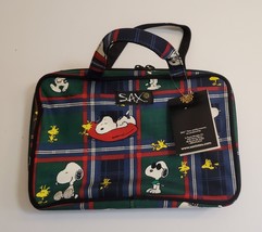 VTG Peanuts Snoopy x SAX cosmetic travel bag NWT zip pockets &amp; vinyl int... - $38.99