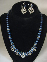 Necklace & Earring Beaded  Blue Cat's Eye And Silver Tone 20" Long Avon 2003 - $24.99
