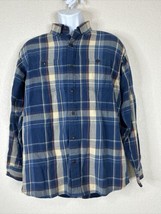 RedHead Men Size M Blue Plaid Button Up Shirt Long Sleeve Pockets - £5.37 GBP