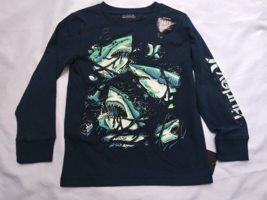 New Boys size 4 Reg Long Sleeve HURLEY Soft Cotton Blend T-shirt Shark Print NWT - $14.35