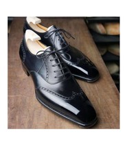 Bespoke Handmade Genuine Black Leather Oxford Lace Up Wingtip Dress Shoes - £98.32 GBP