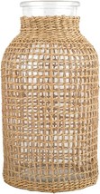 Doitool Glass Flower Vase With Rattan Cover, Round Decorative Flower, Size L - £29.56 GBP