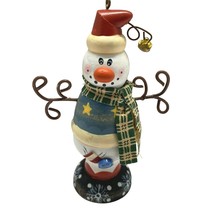 Vintage Folk Art Snowman Christmas Tree Ornament USA Whimsical 4&quot; Tall - £12.03 GBP