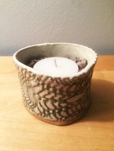 Artisan Pottery: Antique Lace-Pressed Candle Holder / Vessel (RB11) - $15.00