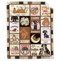 Funny Dachshund Checkered Fleece Flannel Decor Blanket Wiener Dog Dachshund Gift - £17.74 GBP