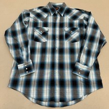 Plains Western Wear Men’s L Long Sleeve Pearl Snap Shirt Turquoise Black... - £11.81 GBP