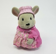 Li&#39;l Woodzeez Critters Grey Baby Fuzzy Mouse Pink Flower Dress &amp; Hat Flocked - £11.39 GBP