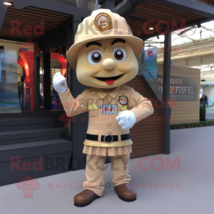 Tan Fire Fighter mascot costume character dressed with a Jeggings and Necklaces - £985.96 GBP