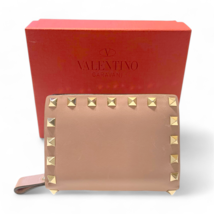 VALENTINO GARAVANI Bioford Wallet Rockstud Leather Pink Beige Women Auth... - $135.99