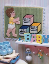 Plastic Canvas Baby Birth Record Wall Door Hanger Pig Music Box Planter ... - £7.96 GBP
