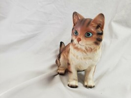 Lefton&#39;s Tabby Tan Brown Cream Black Stripped Cat Kitten Porcelain Figur... - £9.19 GBP