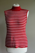 Vtg Y2K 2000 Tommy Hilfiger L Red White Rib Knit Stripe Mock Sleeveless Sweater - £19.43 GBP