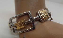 Lia Sophia (Stamped) Gold &amp; Silvertone Hammered Link Bracelet 7&quot; Eyecatching - £14.24 GBP