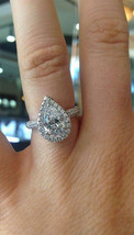 Pear Cut 3.00Ct Big Diamond Halo Engagement Ring Solid 14k White Gold in Size 7 - £215.01 GBP