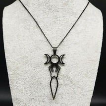 Triple Goddess Necklace Black Stainless Steel Divine Feminine Moon Pendant - £14.21 GBP