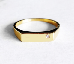 18K 14K 9K Rectangular Diamond Signet ring,Women Unisex Oval Signet Pinky Ring - £305.07 GBP+