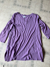 J Jill Womens V-Neck Tunic size Medium Purple 3/4 Sleeve Buttons on side - £18.23 GBP