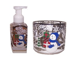 Bath &amp; Body Works Holiday Snowman Scene 3 Wick Candle &amp; Soap Holder Sleeve - £36.77 GBP
