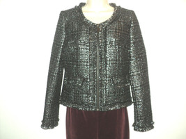 Vertigo Paris Blazer Size S Black &amp; Silver Metallic Eyelash Fringe Trim Zipped - £18.86 GBP