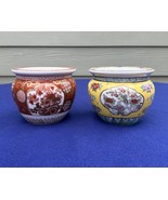 Japanese cache pots, koi fishbowls, vintage yellow with medallion &amp; Gold... - $1,278.35 MXN