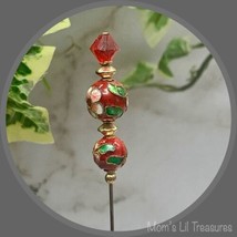 Burgundy Red Cloisonné Glass Crystal Gold Tone • 8” • Hatpin - Stick Pin - £7.68 GBP