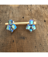 Vintage Weiss Signed Crystal AB Rhinestone Earrings Clip-on Vintage Emer... - $33.96 CAD