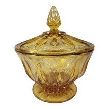 &quot;Vintage Anchor Hocking Fairfield Green amber Candy/ Compote Dish w/ Lid H 7.5 - £13.91 GBP