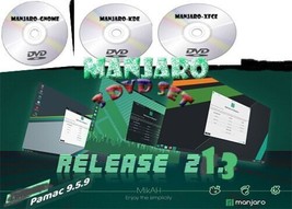 Manjaro Linux 3 Dvd Set Xfce, Kde And Gnome 21.3.3 Fast Shipping Usa - $7.38