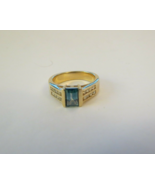 14k Diamond Teal Topaz Ring Emerald Cut Yellow Gold .32 CTW Diamonds 6.6... - £478.19 GBP