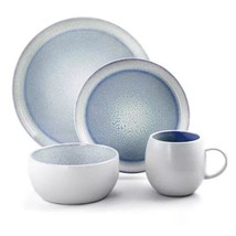 Elama Mocha Blue 16 Piece Round Stoneware Dinnerware Dish Set Complete - £59.63 GBP