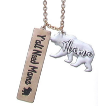 Y’all Need Mama Bear Pendant Necklace Copper And Silver - £10.54 GBP