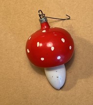 Vintage Red &amp; White Amanita Glass Mushroom Ornament Cottage Core Christmas Fairy - £11.66 GBP