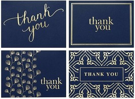 100 Thank You Cards Bulk - Thank You Notes, Navy Blue &amp; Gold - Blank Not... - £24.61 GBP