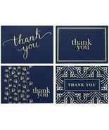 100 Thank You Cards Bulk - Thank You Notes, Navy Blue &amp; Gold - Blank Not... - £24.23 GBP