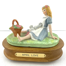 VTG House of Lloyd April Love Music Box Sitting Girl Picnic Wooden Base Ceramic - £12.23 GBP