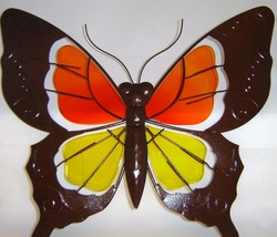 Monarch Butterfly Wall Plaque 16.3" Long Metal Glass Orange Yellow Garden Decor image 2