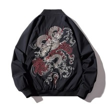 Hinese dragon embroidery pilot jacket retro punk hip hop jacket autumn youth streetwear thumb200