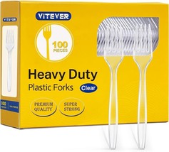 Premium Disposable Forks Clear Plastic Heavy Duty Heat Resistant &amp; BPA Free 100 - £11.59 GBP