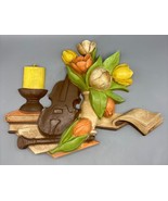 Vtg Homco 3D Wall Decor Flowers Book Candle &amp; Violin - $14.73