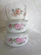 Bowls made in Indonesia Three Bowls (New) Tea Rose Pattern 2 with Lids (#5557)  - $32.99