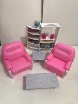 Lot Barbie Doll House Furniture Living Room Chairs Tables entertainment ... - £21.36 GBP